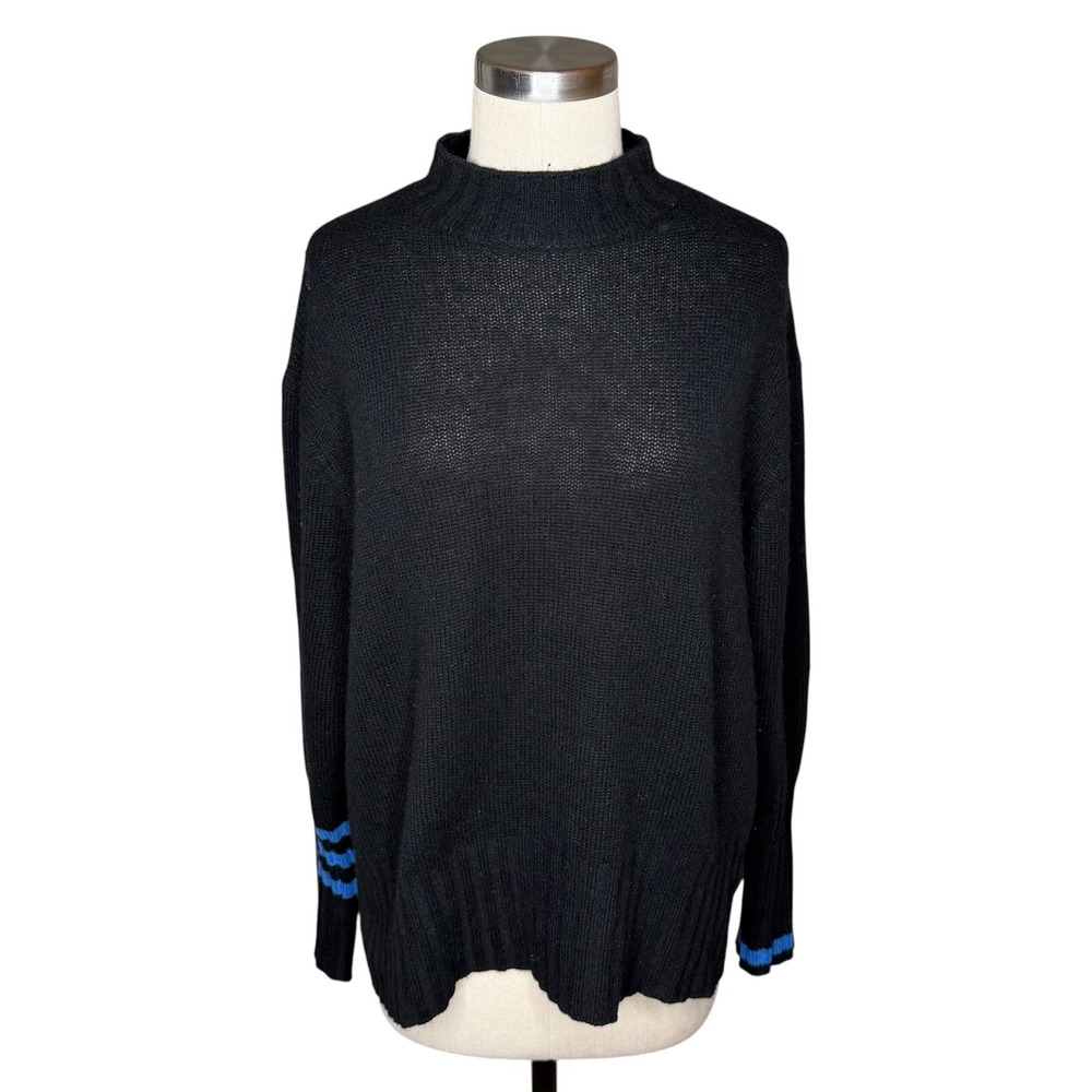 SKULL CASHMERE Sweater Black Blue Striped Cuff Mock Neck Women's Size Medium